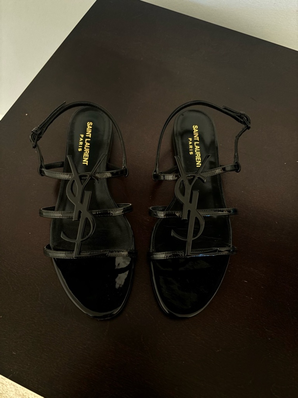 Saint Laurent Black Logo-Strap Women's Sandals